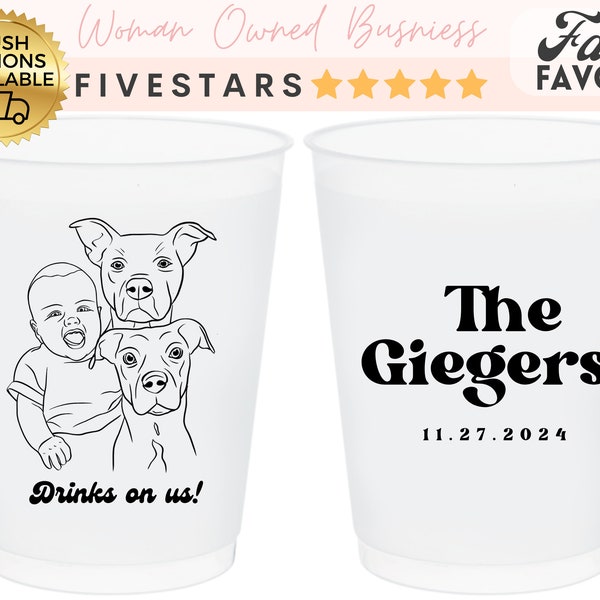 Drinks on us! Custom Pet Drawing Funny Wedding Cup Favors in bulk