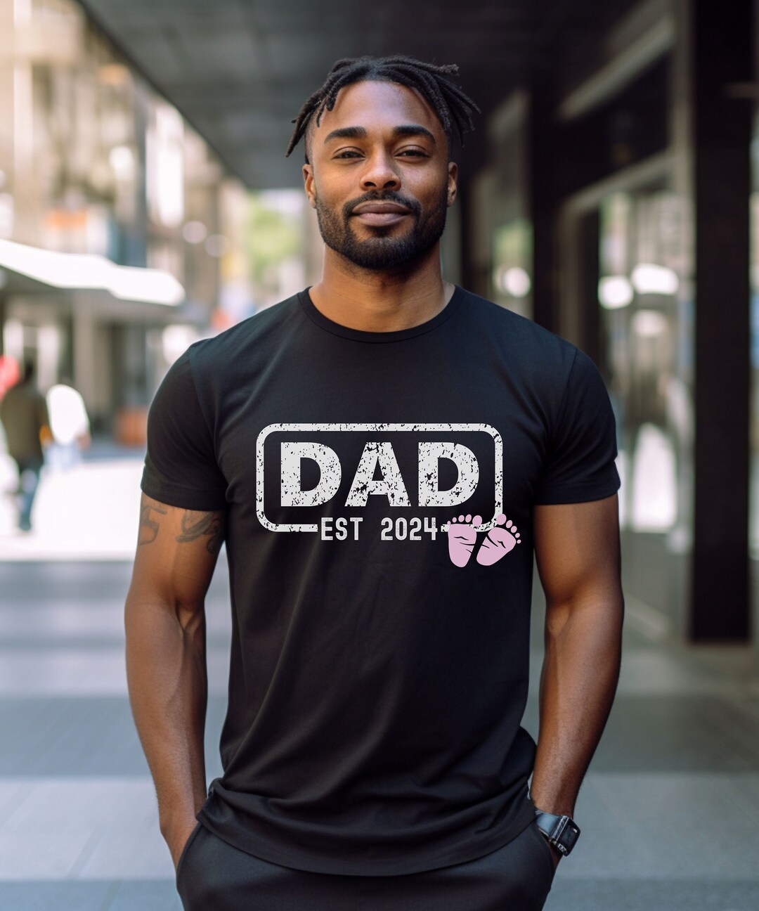 Dad Established 2024 Baby Girl Tshirt New Dad Gift New Dad Shirt Dad