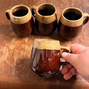 Vintage Hall Inspired Brown Drip Stoneware Mugs Set Of 4 Glaze cup