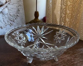 Vintage Anchor Hocking Star Of David 3 Footed Glass Bowl Bon Bon Dish