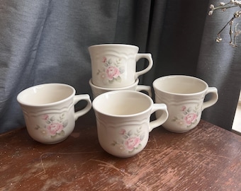 Vintage Pfaltzgraff Tea Rose Stoneware Mugs - Set of 5