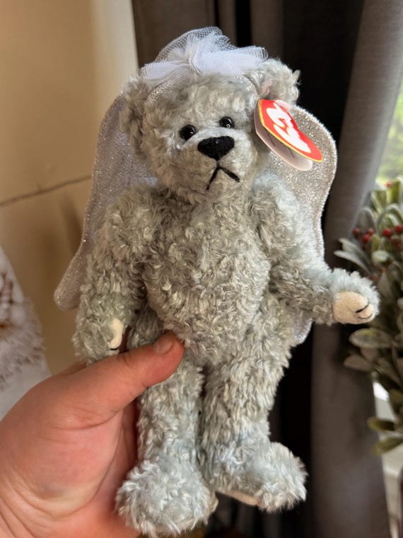 Small TY Gray W Sparkly Wings Sterling Curly Haired Jointed Teddy