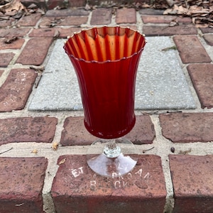 Large Vintage Red/Purple Ribbed stemware goblet Wine Glass or Water vase or candle holder 10 Inches Tall