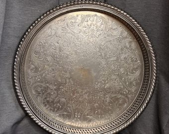 VTG International Silver Co Silver Plated Serving Tray Pierced Gallery Edge 12”