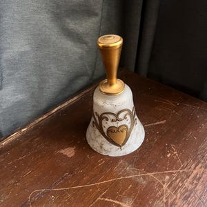 Vintage Bohemian Heart Glass Bell – White & Gold Czech Crystal, Hand Painted, Imperlux