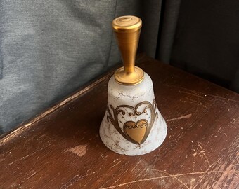 Vintage Bohemian Heart Glass Bell – White & Gold Czech Crystal, Hand Painted, Imperlux