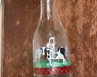 Checkerboard With Cows 1 Quart Glass Bottle Made In Canada