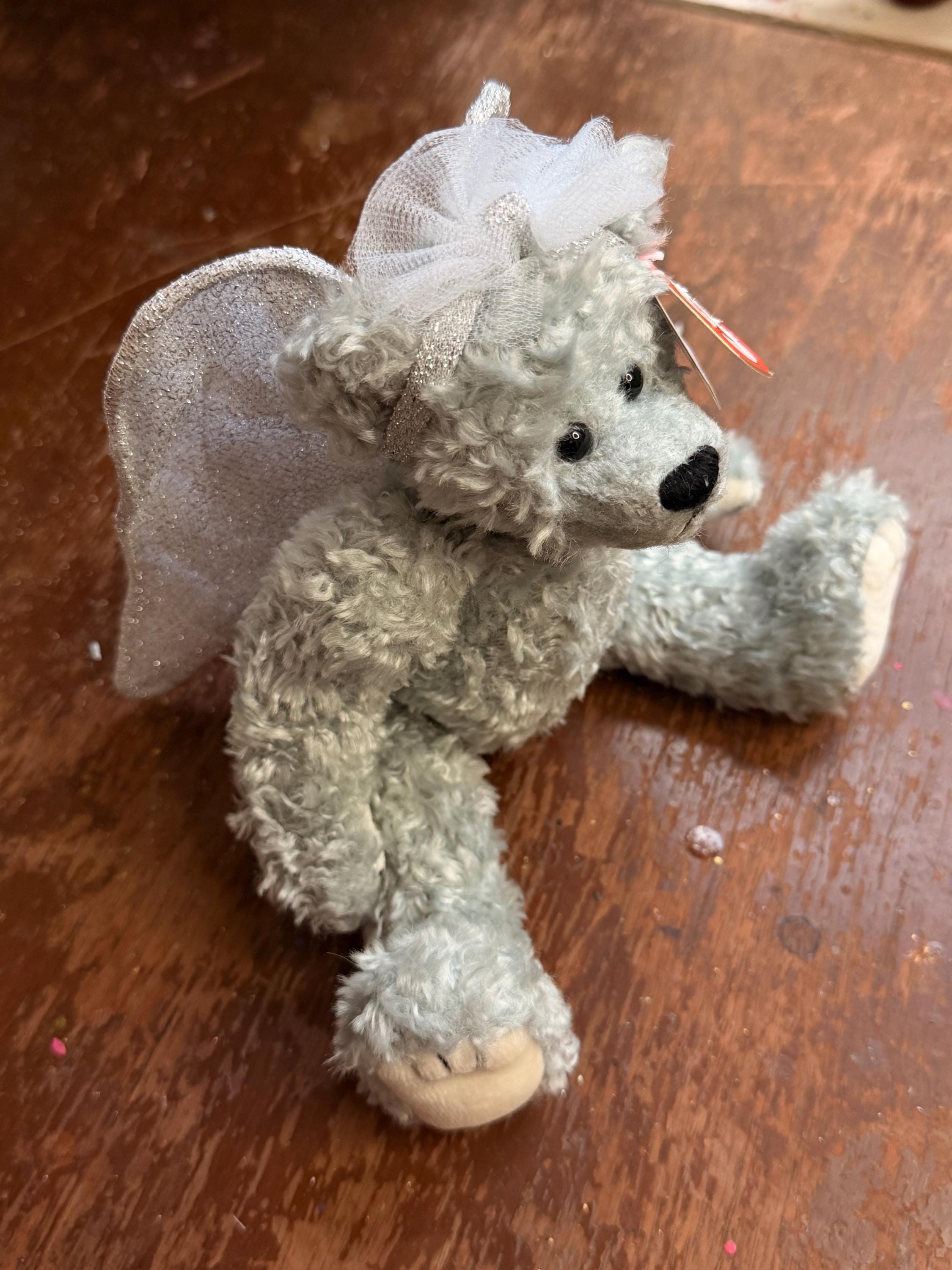 Small TY Gray W Sparkly Wings Sterling Curly Haired Jointed Teddy