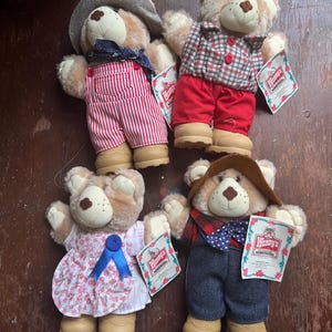 Vintage 1986 Wendy&#39;s Furskins Hattie, Boone & Dudley Bears 7&quot; Plush Stuffed