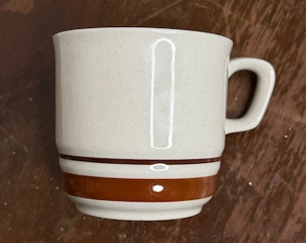 Contemporah Chateau Japan Hand Painted Stoneware Mug Cream Brown Banded Speckled