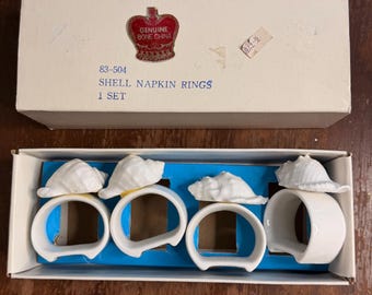 Set of 4 Vintage Bone China Shell Napkin Rings, nautical serveware