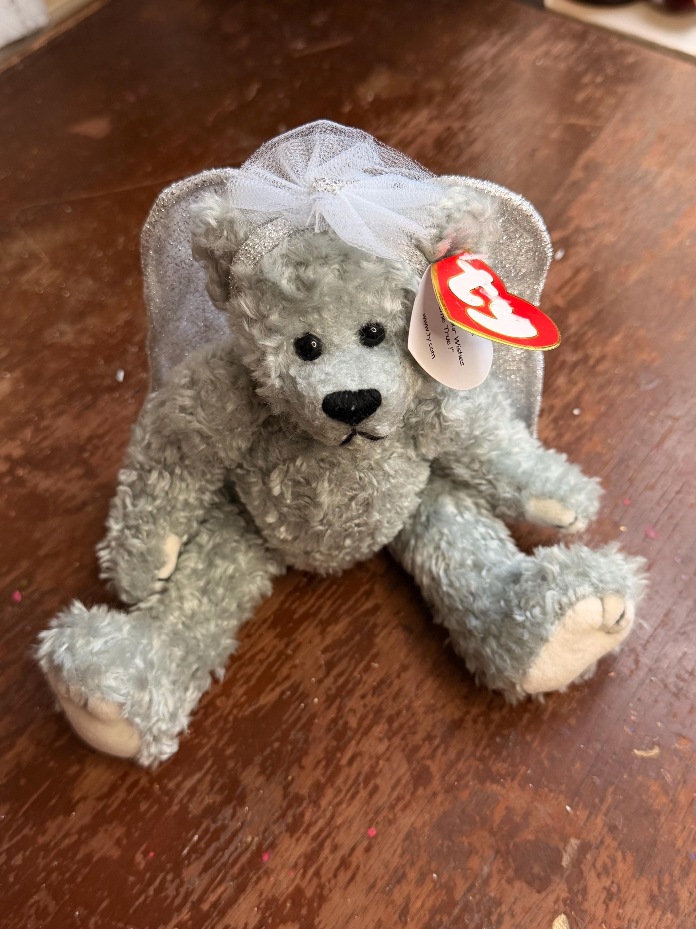 Small TY Gray W Sparkly Wings Sterling Curly Haired Jointed Teddy