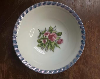 Vintage Blue Lusterware Bowl: Floral Center, Made in Japan
