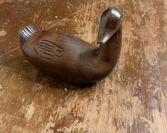 Vintage Hand Carved Ironwood Duck Figurine Statue Heavy 5" Long