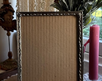 Vtg Gold Tone Brass Metal Picture Frame Embossed Design Edge Fits 8x10”, ornate frame