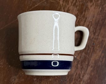 Contemporary Chateau Hand Painted Stoneware Mug, Navy Blue Banded Speckled (Made in Japan)
