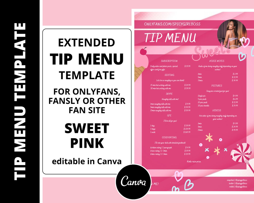 Onlyfans Editable Tip Menu Template for Fansly, Cam Girl, Adult Onlyfans Editable Tip Menu Template for Fansly, Cam Girl, Adult