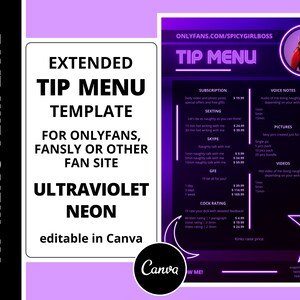 Onlyfans Editable Tip Menu Template for Fansly, Cam Girl, Adult