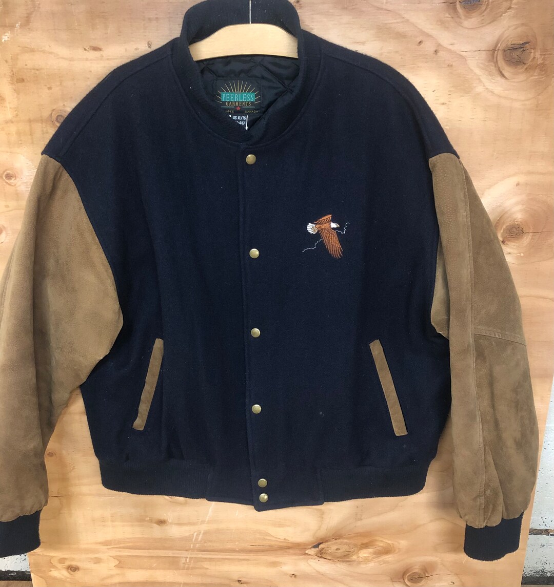 Mens Varsity Jacket Genuine Leather Sleeve and Wool Etsy