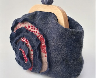 Handmade Wool Handbag – A Gift for Women, Blue Wool Shoulder Bag,