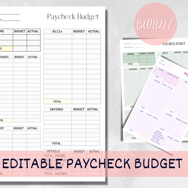 Paycheck Budget Overview Template Printable | Budget Template A4 A5 Letter PDF