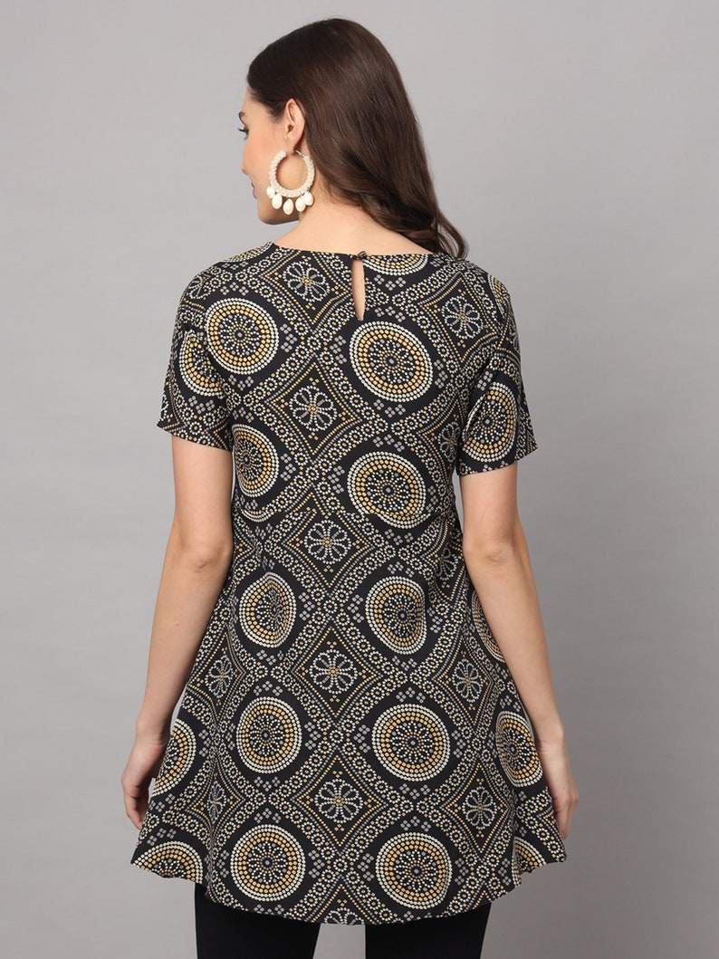 Modestouze Attires Women's Knee Length Geometric Printed Flared Western Dress Black MAT34 image 2