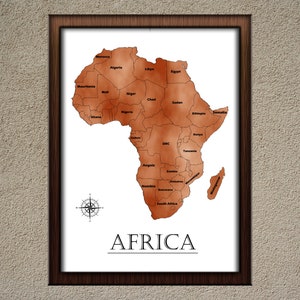 Afrika Karte Kunst zum Herunterladen Boho Aquarell Druck-SVG, PNG, JPG, Pdf. Transparenter Hintergrund. Für den privaten und gewerblichen Gebrauch. Afrika Wandkunst.