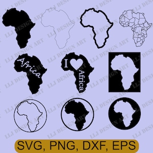 Ein Bundle mit 10 Afrika-Kontinentkarten steht zum sofortigen Download in den Formaten SVG, PNG, DXF und Eps zur Verfügung. Afrika Landkarte Umriss Silhouette, ausgeschnitten