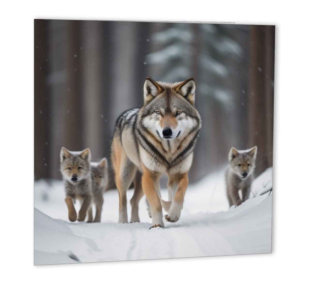 Wolf Greeting Card Wolves Birthday Card Wolf Cubs in Snow - Etsy