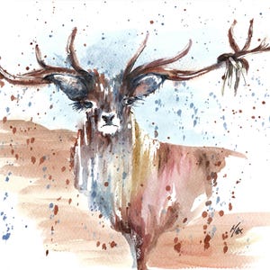 Stag Art print.  &#39;Watchful Stag.&#39; - Framed Art , Christmas gift, Animal Art, Stag Print, Wall Art, Watercolour print, Stag Art.