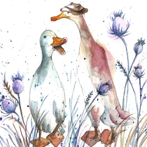Watercolour Duck print.  &#39;Chatterbox and Charmer&#39; - Framed Art , Christmas gift, Animal Art, Duck Print, Wall Art, Watercolour print, Fun.