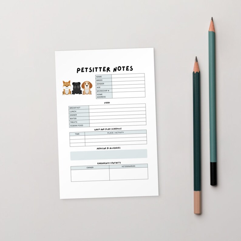 Printable Pet Sitter Information Sheet. - Etsy