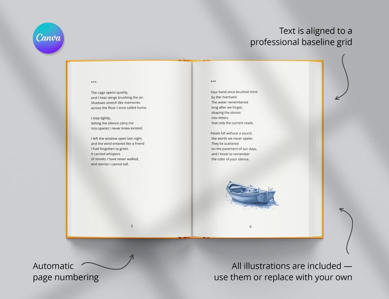 Poetry Book Layout 6x9, Cover & Interior Design With Spine, Editable ...