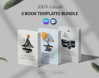 3 modelli di libro Canva, formato interno 6x9 KDP, layout modificabile, pagine minimaliste, pacchetto per l'autopubblicazione