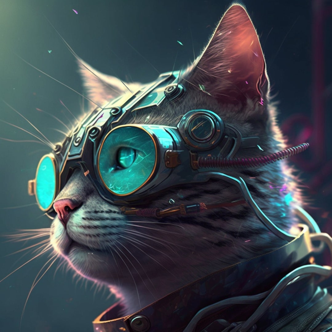 Futuristic Cat Cyberpunk Kitty AI Generated Art Wall Decor Digital Art ...