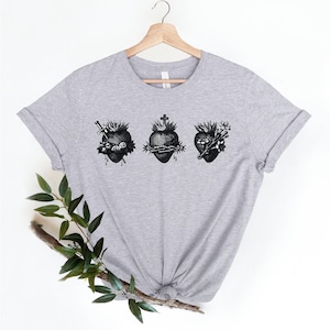 Three Hearts of the Holy Family Tees, Bible Verse Shirt, Catholic Prayer T-Shirt, PR521