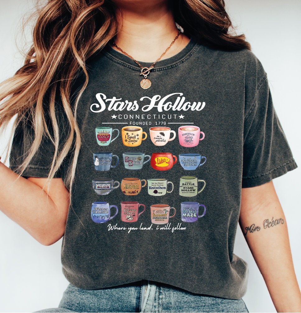 Stars Hollow Mugs T-Shirt, Luke's Coffee Shirt, Where You Lead I Will Follow Tshirt, Mugs of Stars Hollow Annual Events Tees,  PR536