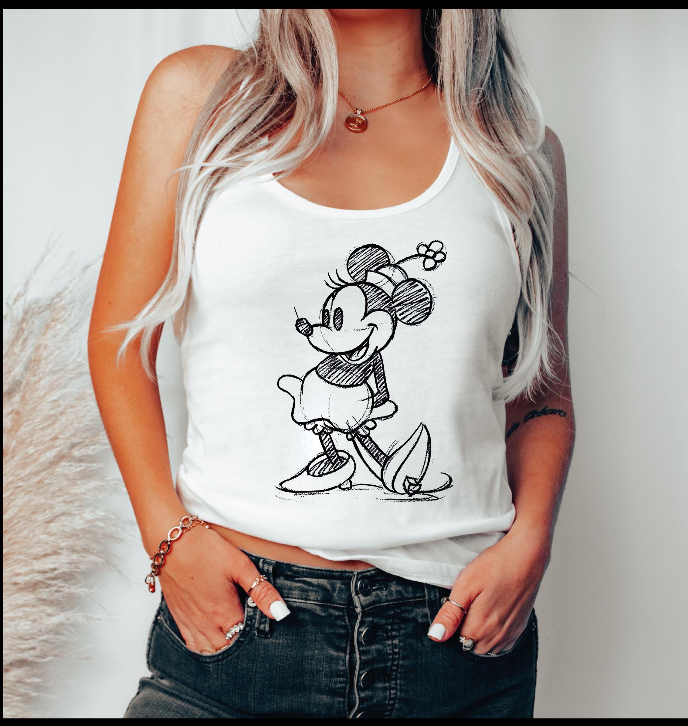 Minnie Mouse Tank Top, Retro Black White Mouse, Disney Classic Minnie Mouse Tank Top, Disneyland Holiday Vacation Tank, gift mom, pr983