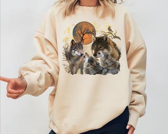 Wolf Lover Hoodie, Wolf Moon Sweatshirt, Wolf Sweatshirt, Wolf Mountains, Camper Sweatshirt, Wolf Nature, Nature Camping -pf1165