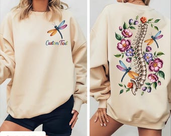 Custom Floral Spine Sweatshirt And Hoodie,  CRPS, Back Surgery Day, Front Pocket, Chiropractor, Spinal Cord, Chronic Pain Sweatshirt -pr1280