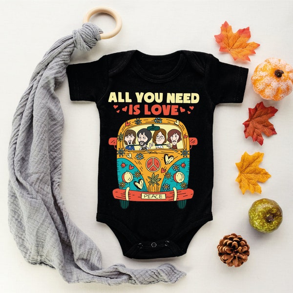 All You Need Is Love bodysuit, The Beatles Baby Shower Invitations, Peace Love Beatles Toddler ,Rock Band bodysuit,  Music bodysuits, PR200