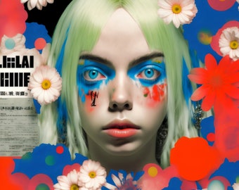 Flower Girl I - Digitaler Kunstdruck Inspiriert von Billie Eilish, AI Generiert, Wandkunst, KI-Kunst, Digitaler Download, Dekor, druckbar