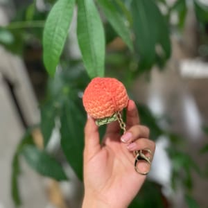 Crocheted Peach Keychain, Cute Charm, Handmade Gift, Airbrushed Fruit, Crochet Accessory