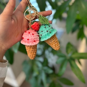 Crochet Strawberry/Mint Chocolate Chip Ice Cream Keychain