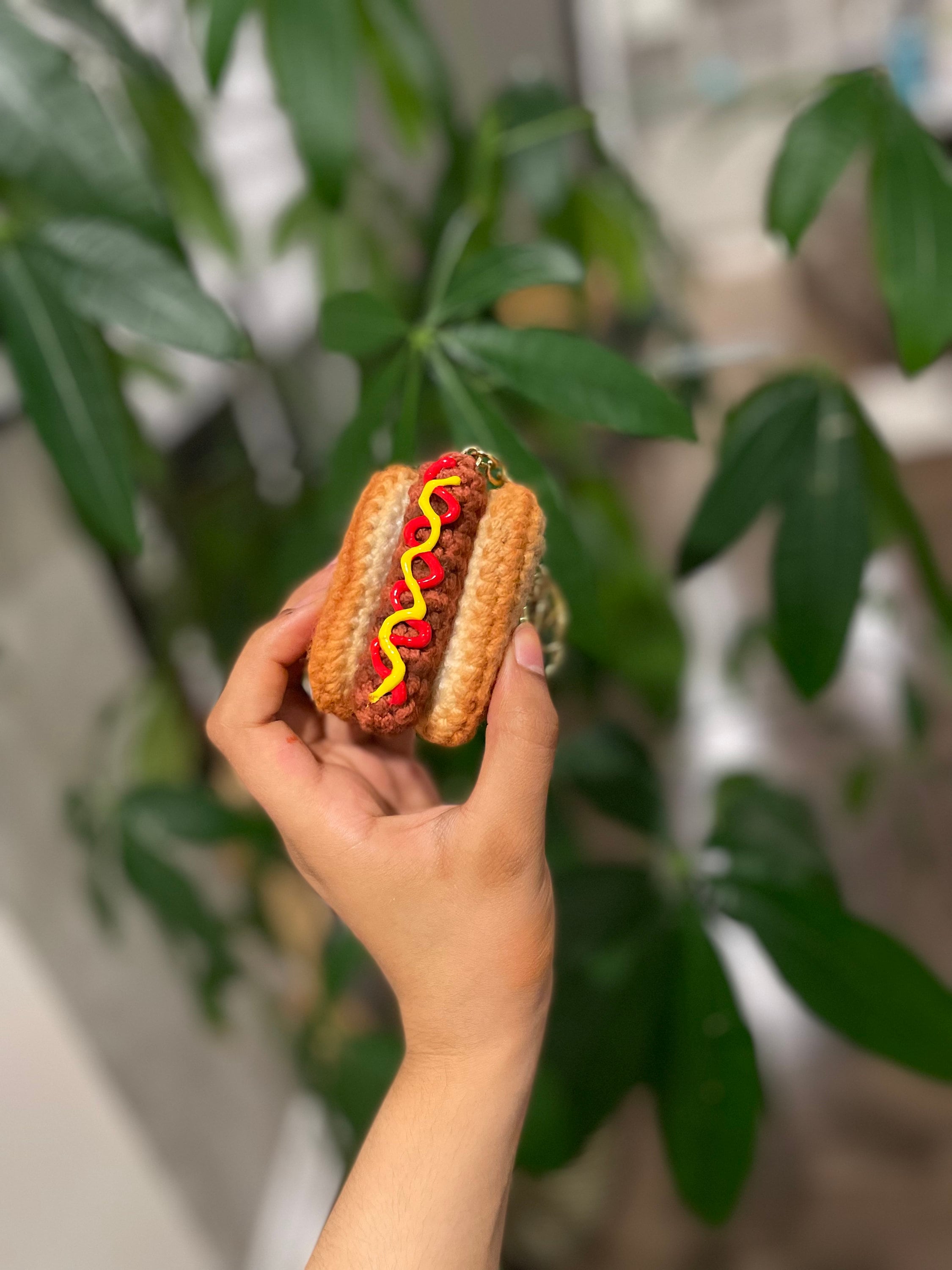 Realistic Hot Dog With Ketchup and Mustard in a Bun Keychain 