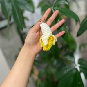 Crocheted Banana Keychain, Cute Charm, Handmade Gift, Airbrushed Fruit, Crochet Accessory