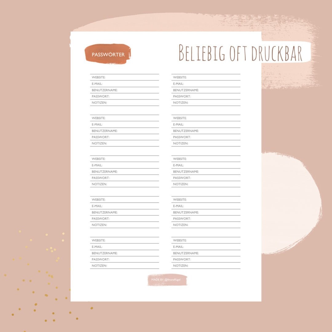 Passwortliste Vorlage Passwörter Password Tracker Etsy