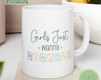 Taza "Girls Just Wanna Mahjong" / Regalo divertido para jugadores de Mahjong / Taza de café para amantes del Mahjong / Regalo para anfitriones de juegos de Mahjong / Noche de juegos de Mahjong