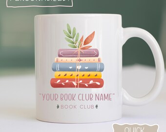 Personalized Book Club Mug: Stacked Books Illustration