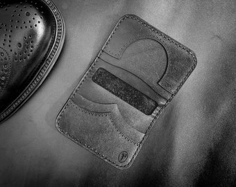 The Brogue - Leather Bifold Wallet in Italian Calf Leather - Handmade in Wales